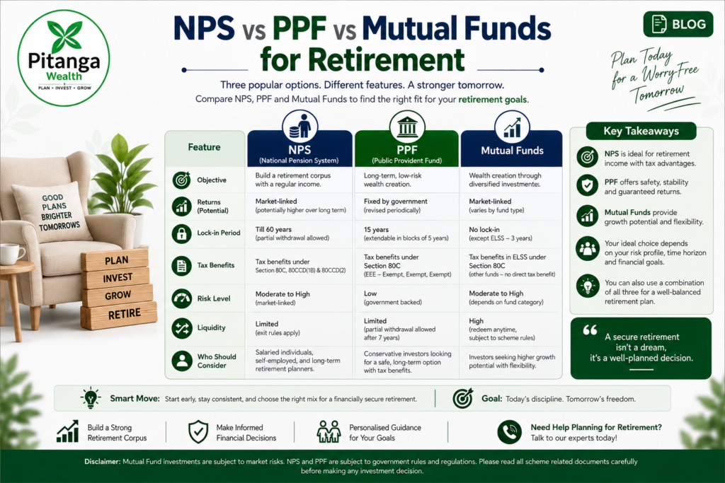 Comparison of NPS, PPF and mutual funds as retirement planning options in India