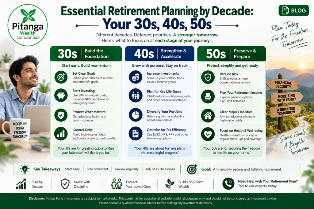 Retirement planning by decade — what changes in your 30s, 40s, and 50s