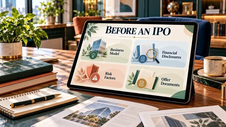 Investor reviewing a fictional IPO application interface